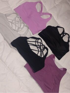 Lululemon Set of 5 Strappy Sports Bras in Lavender, Black, White, Plum